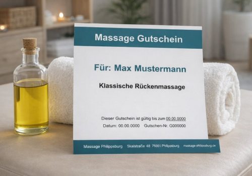 Massage Gutschein auf einer Massagebank